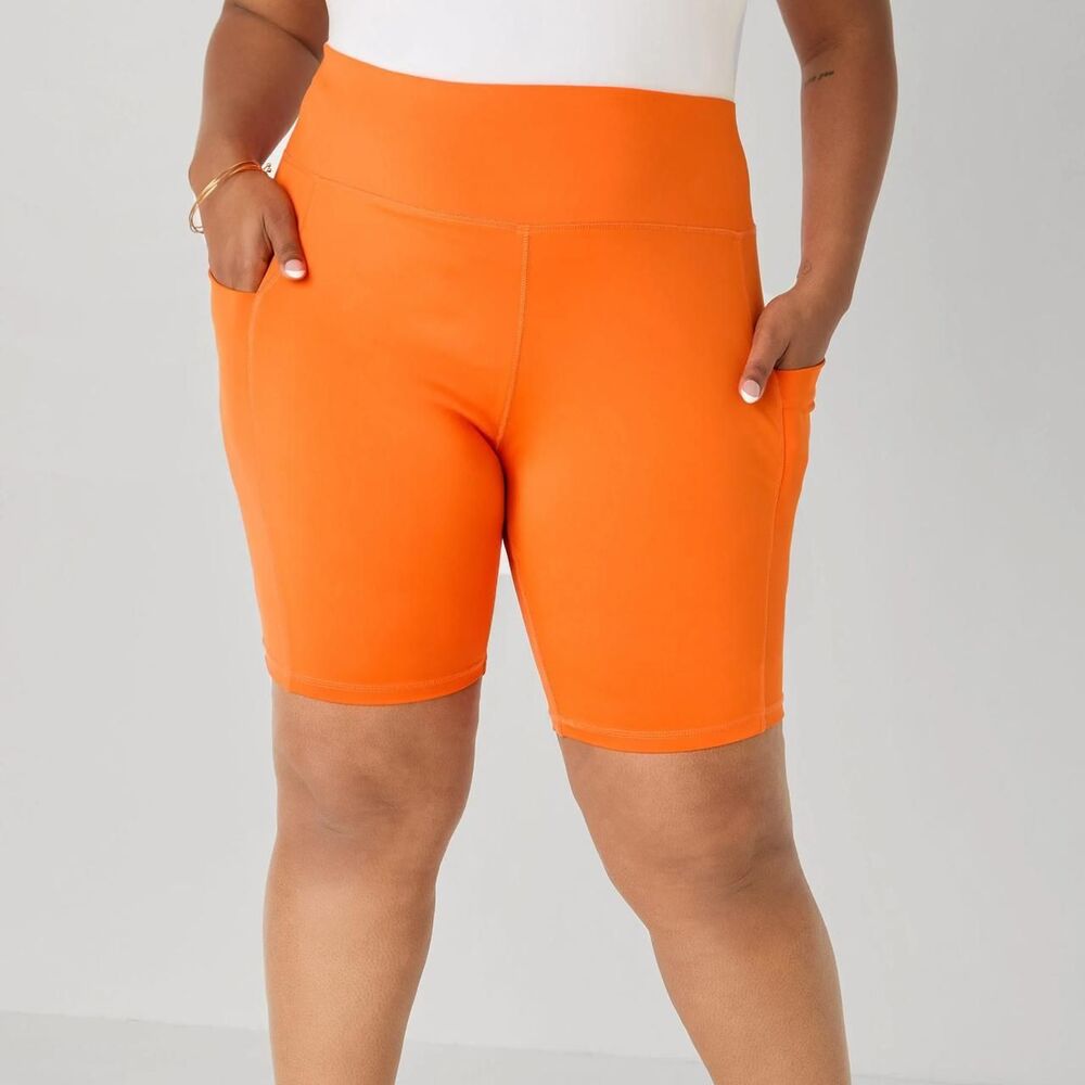 Ashley Stewart NWT Bright Orange Phone Pocket Biker Shorts Plus Size 22 / 24